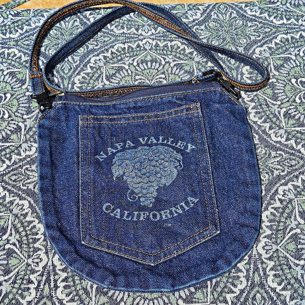 Vintage 90s Napa Valley California Denim Pocket Crossbody Bag Purse YKK